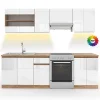 Vicco Ligne de cuisine Blanc 240cm , PT Sonoma avec bande LED