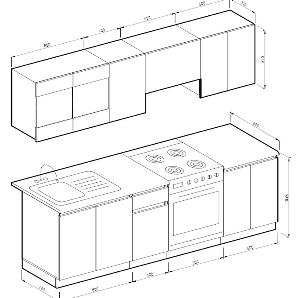 Vicco Ligne de cuisine Blanc 240cm , PT Sonoma avec bande LED