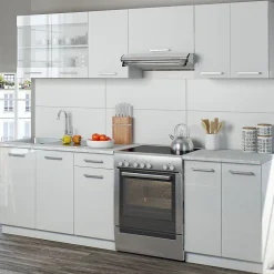 Vicco Ligne de cuisine Blanc Haute brillance 240cm , PT Marbre avec bande LED