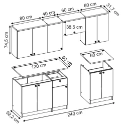 Vicco Ligne de cuisine Blanc 240cm , PT Goldkraft