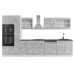 Vicco Ligne de cuisine Béton/blanc 350cm avec armoire haute, PT Anthracite