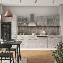 Vicco Ligne de cuisine Béton/blanc 350cm avec armoire haute, PT Anthracite