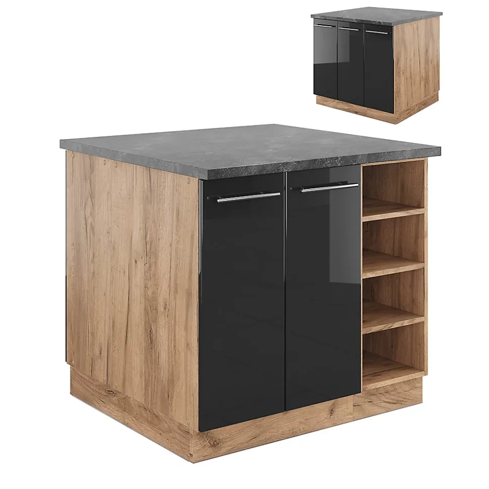 Vicco Îlot de cuisine Anthracite brillant/Chêne doré 90cm sans PT