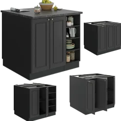 Vicco Îlot de cuisine Anthrazit-Gold Landhaus 90cm sans PT