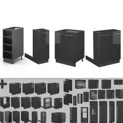 Vicco Îlot de cuisine Anthracite Haute brillance 90cm sans PT