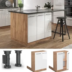 Vicco Îlot de cuisine Blanc Haute brillance 60cm sans PT