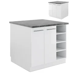 Vicco Îlot de cuisine blanc brillant/blanc 90cm sans PT
