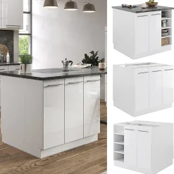 Vicco Îlot de cuisine blanc brillant/blanc 90cm sans PT