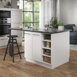 Vicco Îlot de cuisine blanc brillant/blanc 90cm sans PT