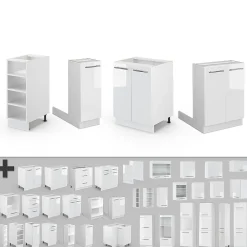 Vicco Îlot de cuisine blanc brillant/blanc 90cm sans PT