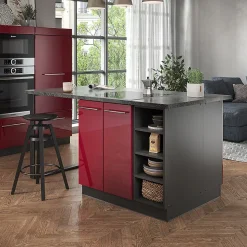 Vicco Îlot de cuisine Bordeaux haute brillance/anthracite 90cm sans PT