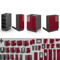 Vicco Îlot de cuisine Bordeaux haute brillance/anthracite 90cm sans PT