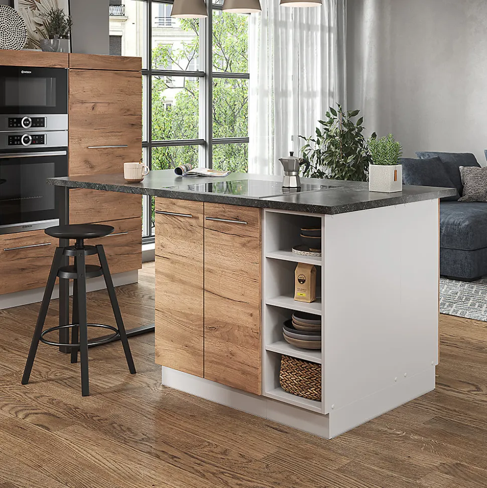 Vicco Îlot de cuisine Chêne doré/blanc 90cm sans PT