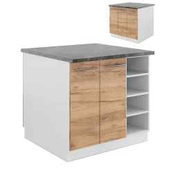 Vicco Îlot de cuisine Chêne doré/blanc 90cm sans PT