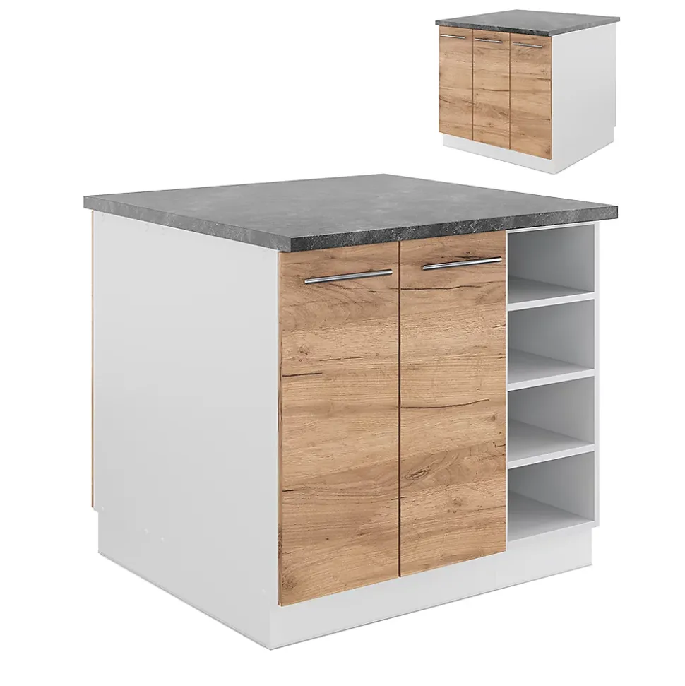 Vicco Îlot de cuisine Chêne doré/blanc 90cm sans PT