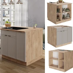 Vicco Îlot de cuisine GrisBeige 90cm avec tiroir, sans PT
