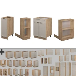 Vicco Îlot de cuisine GrisBeige 90cm avec tiroir, sans PT