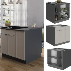 Vicco Îlot de cuisine GrisBeige 90cm avec tiroir, sans PT