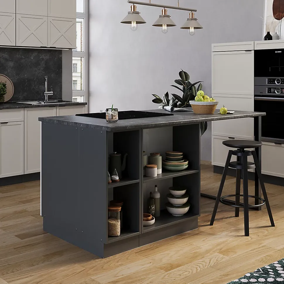 Vicco Îlot de cuisine GrisBeige 90cm avec tiroir, sans PT