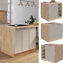 Vicco Îlot de cuisine GrisBeige 90cm sans PT
