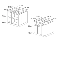 Vicco Îlot de cuisine Panneau en chêne 90cm avec tiroir, sans plan de travail