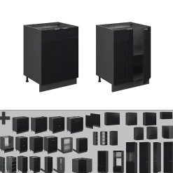 Vicco Meuble bas de cuisine Noir rayé 60cm , PT Chêne