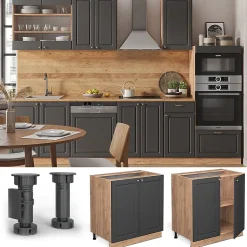 Vicco Meuble bas de cuisine Anthracite-or 80cm avec étagère, sans PT