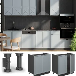 Vicco Meuble bas sous-évier Bleu clair-gris 80cm , PT Chêne