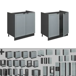 Vicco Meuble bas sous-évier Bleu clair-gris 80cm , PT Chêne