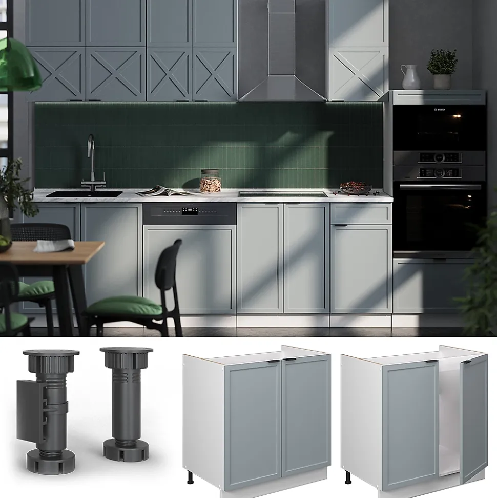 Vicco Meuble bas sous-évier Bleu clair-gris 80cm sans PT