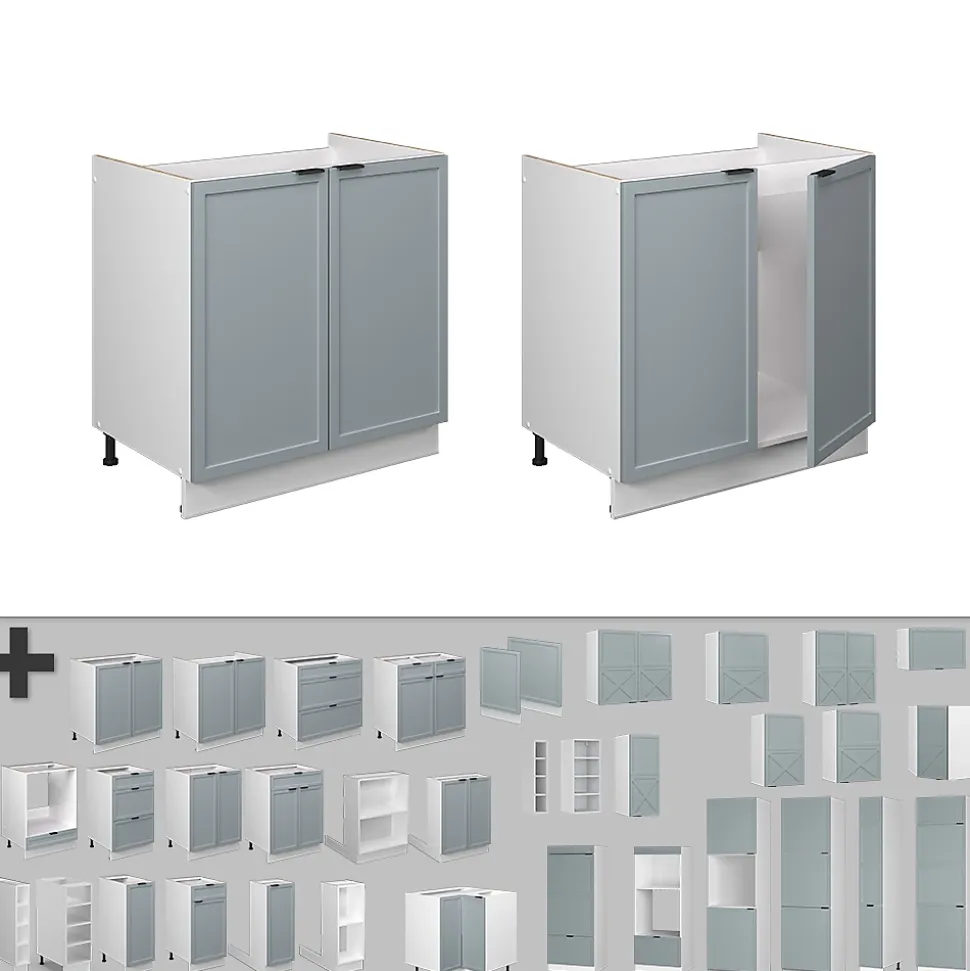 Vicco Meuble bas sous-évier Bleu clair-gris 80cm sans PT