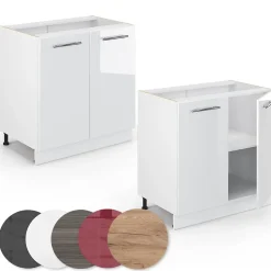 Vicco Meuble bas sous-évier Blanc Haute brillance 80cm avec étagère, sans PT