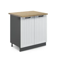 Vicco Meuble bas sous-évier Blanc campagne 80cm avec étagère, PT Chêne