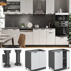 Vicco Meuble bas sous-évier Blanc campagne 80cm avec étagère, PT Chêne