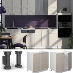 Vicco Meuble bas sous-évier GrisBeige 80cm sans PT