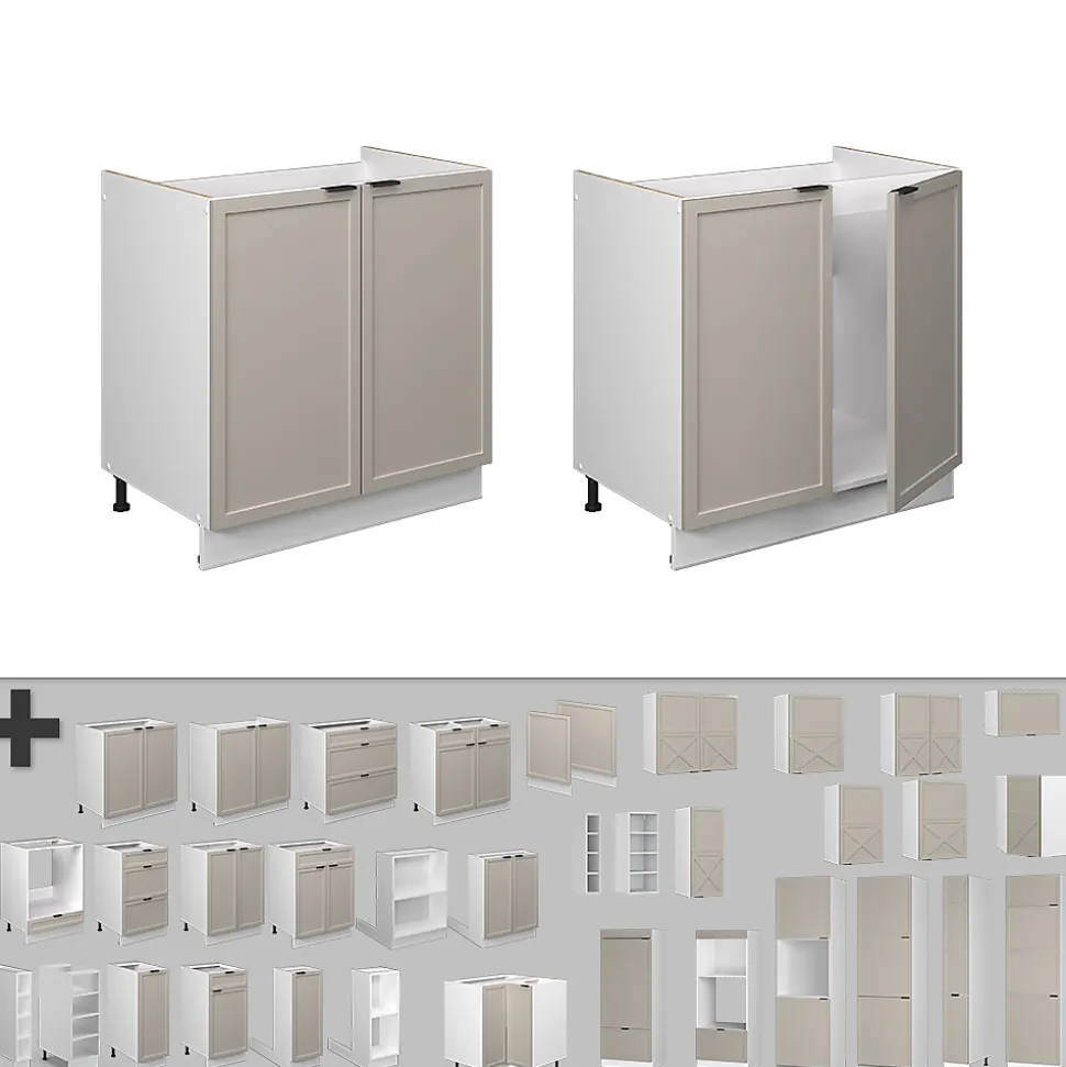 Vicco Meuble bas sous-évier GrisBeige 80cm sans PT