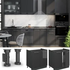 Vicco Meuble bas sous-évier Anthracite Haute brillance 80cm , PT Marbre
