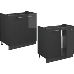 Vicco Meuble bas sous-évier Anthracite Haute brillance 80cm , PT Marbre