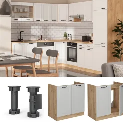 Vicco Meuble bas sous-évier Blanc campagne 80cm PT Marbre