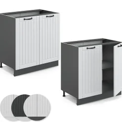 Vicco Meuble bas sous-évier Blanc campagne 80cm avec étagère, PT Marbre