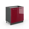 Vicco Meuble bas sous-évier Rouge bordeaux Haute brillance 80cm avec étagère, sans PT