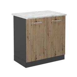 Vicco Meuble bas sous-évier Chêne Artisan 80cm , PT Marbre