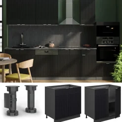 Vicco Meuble bas sous-évier Noir rayé 80cm avec étagère, PT Anthracite