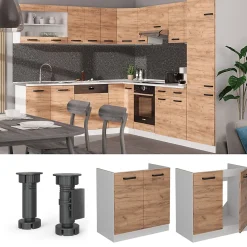 Vicco Meuble bas sous-évier Chêne de force doré 80cm PT Marbre