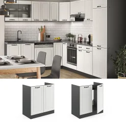 Vicco Meuble bas sous-évier Blanc campagne 80cm , PT Chêne