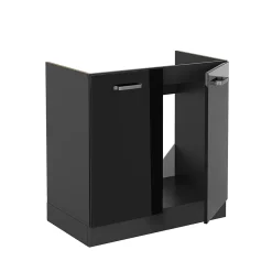 Vicco Meuble bas sous-évier Noir Haute brillance 80cm PT Marbre