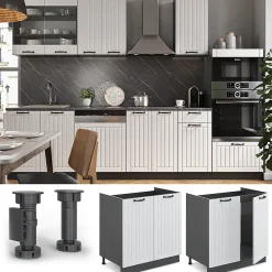 Vicco Meuble bas sous-évier Blanc campagne 80cm , PT Chêne