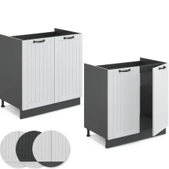 Vicco Meuble bas sous-évier Blanc campagne 80cm , PT Chêne