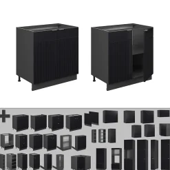 Vicco Meuble bas sous-évier Noir rayé 80cm avec étagère, PT Chêne