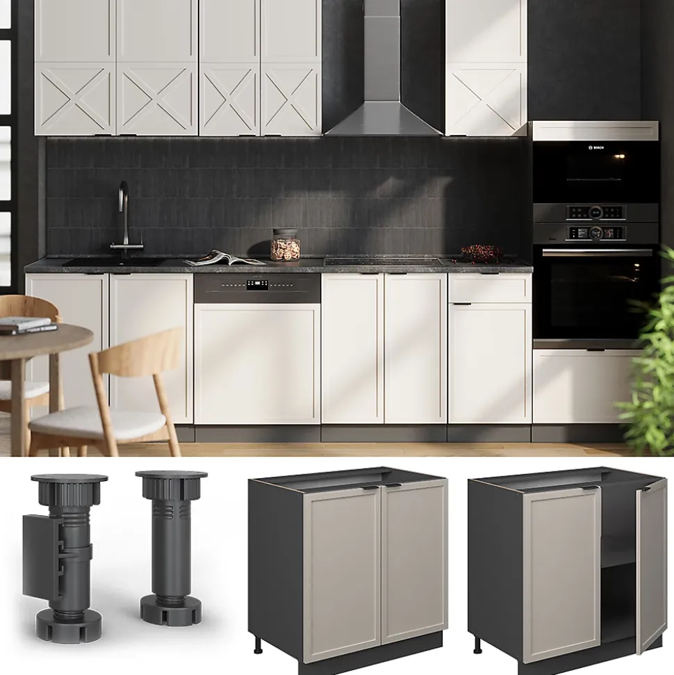 Vicco Meuble bas sous-évier GrisBeige 80cm avec étagère, PT Marbre